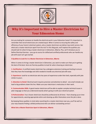 Why It's Important to Hire a Master Electrician for Your Edmonton Home