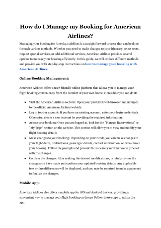 How do I Manage my Booking for American Airlines?