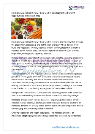 Fruits and Vegetables Dietary Fibers Market Development and Growth Opportunities