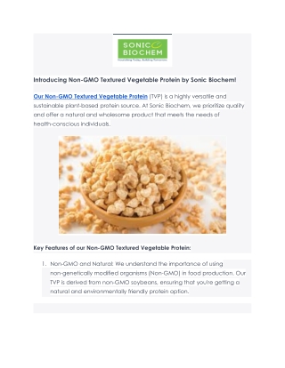 Elevate Your Meals with Non-GMO Textured Vegetable Protein by Sonic Biochem