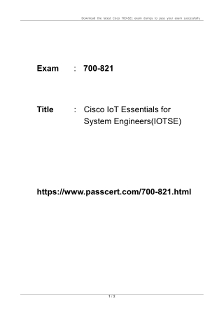 700-821 Cisco IoT Essentials for System Engineers(IOTSE) Dumps