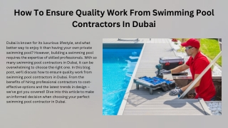 How To Ensure Quality Work From Swimming Pool Contractors In Dubai
