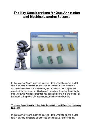 The Key Considerations for Data Annotation and Machine Learning Success 1