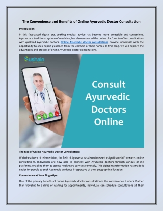 The Convenience and Benefits of Online Ayurvedic Doctor Consultation