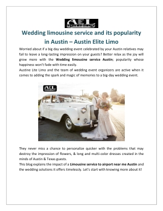 Get the best wedding limousine service in Austin - Austin Elite Limo