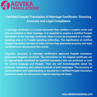 Certified Punjabi Translation of Marriage Certificate | Ensuring Accuracy