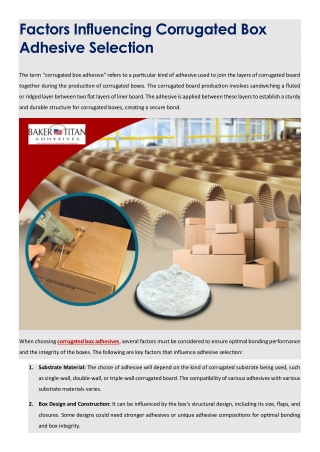 Factors Influencing Corrugated Box Adhesive Selection