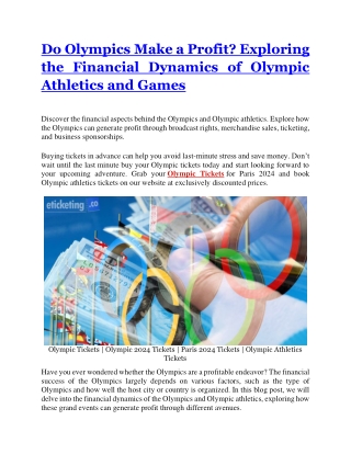 Do Olympics Make a Profit Exploring the Financial Dynamics of Olympic Athletes and Games