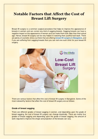 Notable Factors that Affect the Cost of Breast Lift Surgery