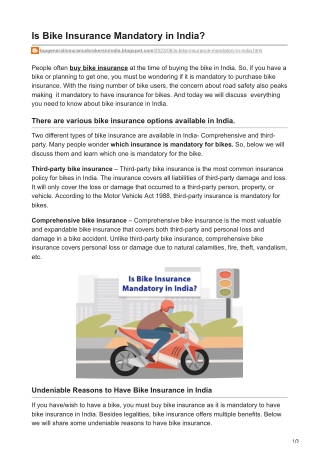 Is Bike Insurance Mandatory in India
