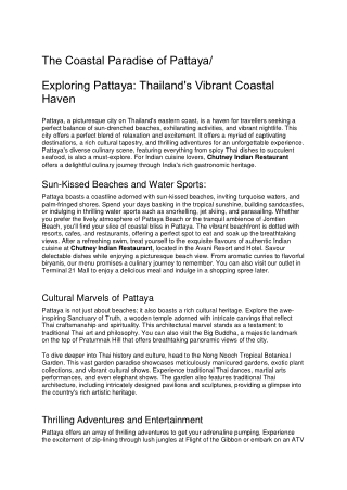 The Coastal Paradise of Pattaya