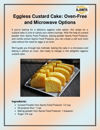 Eggless custard cake without oven