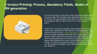 E-invoice Printing: Process, Mandatory Fields, Modes of IRN generation