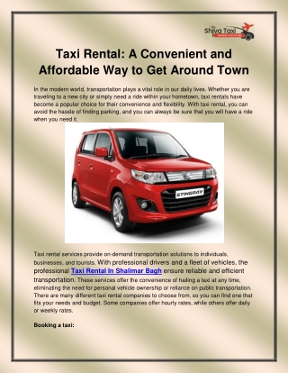 Taxi Rental In Shalimar Bagh