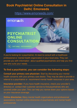 Book Psychiatrist Online Consultation in Delhi Emoneeds