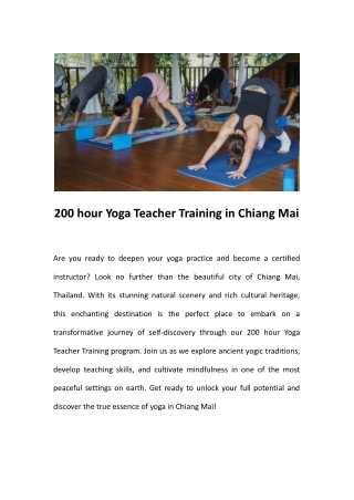 200 hour Yoga Teacher Training in Chiang Mai