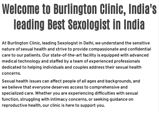 Welcome to Burlington Clinic, India's leading Best Sexologist in India