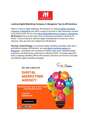 Leading Digital Marketing Company in Bangalore Tips by IM Solutions