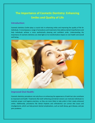 The Importance of Cosmetic Dentistry: Enhancing Smiles and Quality of Life