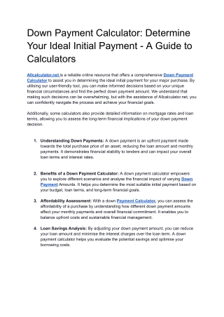 Down Payment Calculator_ Determine Your Ideal Initial Payment