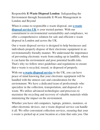 Responsible E-Waste Disposal London