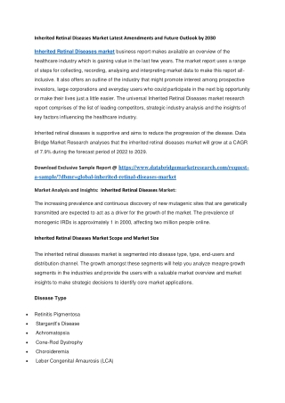 Inherited Retinal Diseases Market Latest Amendments and Future Outlook by 2030