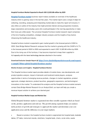 Hospital Furniture Market Expected to Reach USD 12,925.88 million by 2029