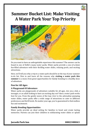 Summer Bucket List: Make Visiting A Water Park Your Top Priority