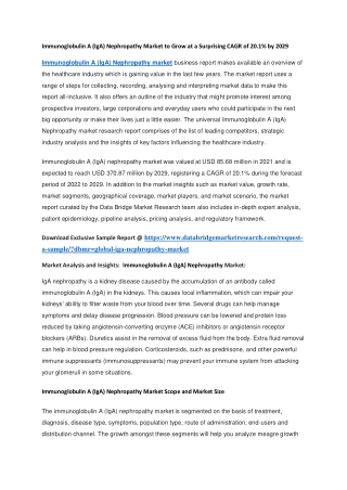 Immunoglobulin A (IgA) Nephropathy Market to Grow at a Surprising CAGR of 20.1 by 2029