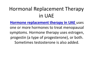 Hormonal replacement therapy in UAE