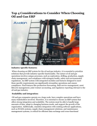 Top 4 Considerations to Consider When Choosing Oil and Gas ERP