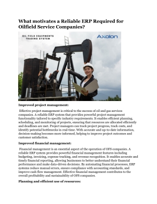 What motivates a Reliable ERP Required for Oilfield Service Companies