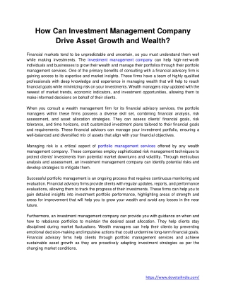 How Can Investment Management Company Drive Asset Growth and Wealth