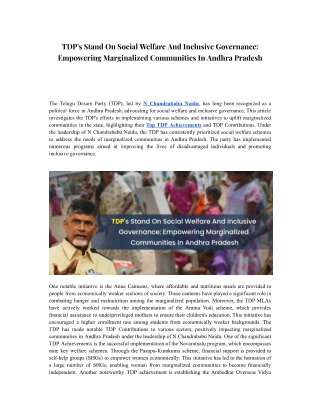 TDP's Stand On Social Welfare And Inclusive Governance Empowering Marginalized Communities In Andhra Pradesh