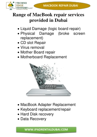 Range of MacBook repair services provided in Dubai