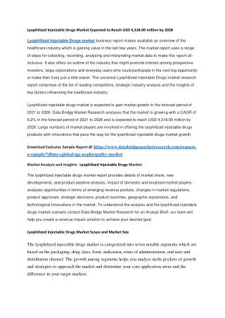 Lyophilized Injectable Drugs Market Expected to Reach USD 4,318.00 million by 2028