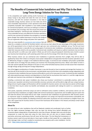 The Benefits of Commercial Solar Installation and Why This Is the Best Long-Term Energy Solution for Your Business