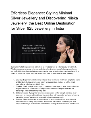 Effortless Elegance_ Styling Minimal Silver Jewellery and Discovering Niiska Jewellery, the Best Online Destination for