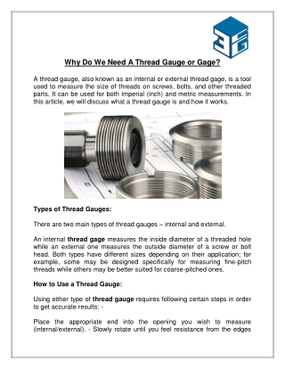 Why Do We Need A Thread Gauge or Gage?