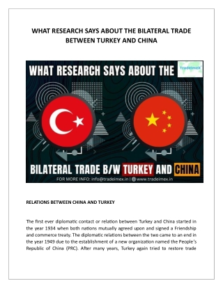 WHAT RESEARCH SAYS ABOUT THE BILATERAL TRADE BETWEEN TURKEY AND CHINA