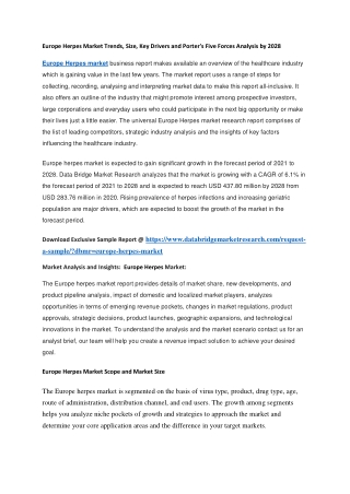 Europe Herpes Market Trends, Size, Key Drivers and Porter's Five Forces Analysis by 2028
