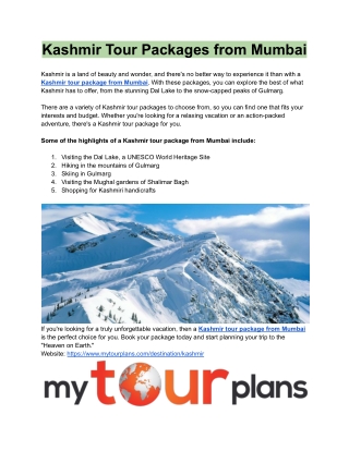 Kashmir Tour Packages from Mumbai