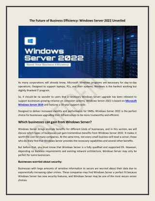 The Future of Business Efficiency: Windows Server 2022 Unveiled