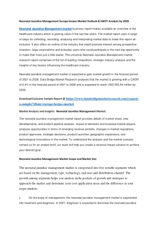 Neonatal Jaundice Management Market Outlook & SWOT Analysis by 2028
