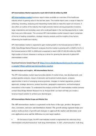 API Intermediates Market expected to reach USD 37,423.56 million by 2028