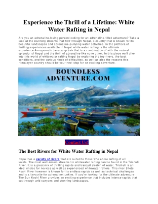 Experience the Thrill of a Lifetime White Water Rafting in Nepal