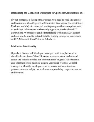Introducing the Connected Workspace in OpenText Content Suite 16