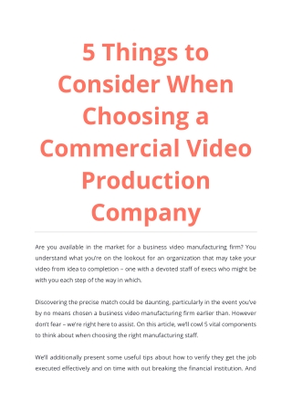 5 Things to Consider When Choosing a Commercial Video Production Company