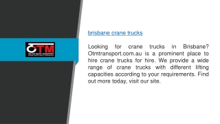 Brisbane Crane Trucks Otmtransport.com.au