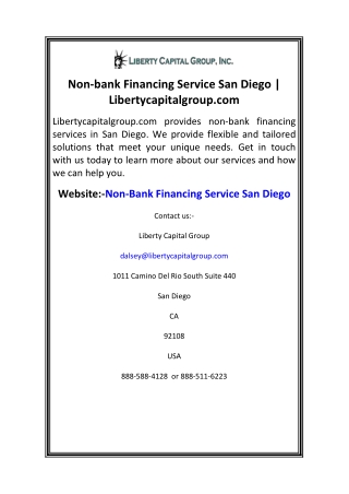 Non-bank Financing Service San Diego  Libertycapitalgroup.com